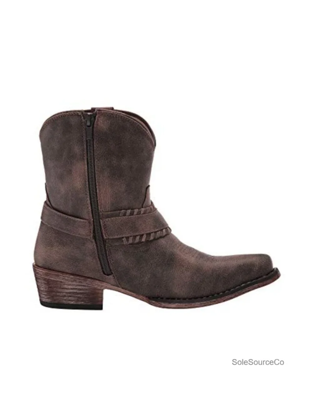 Faux Leather Western Ankle Bootie with Buckle and Whipstitching